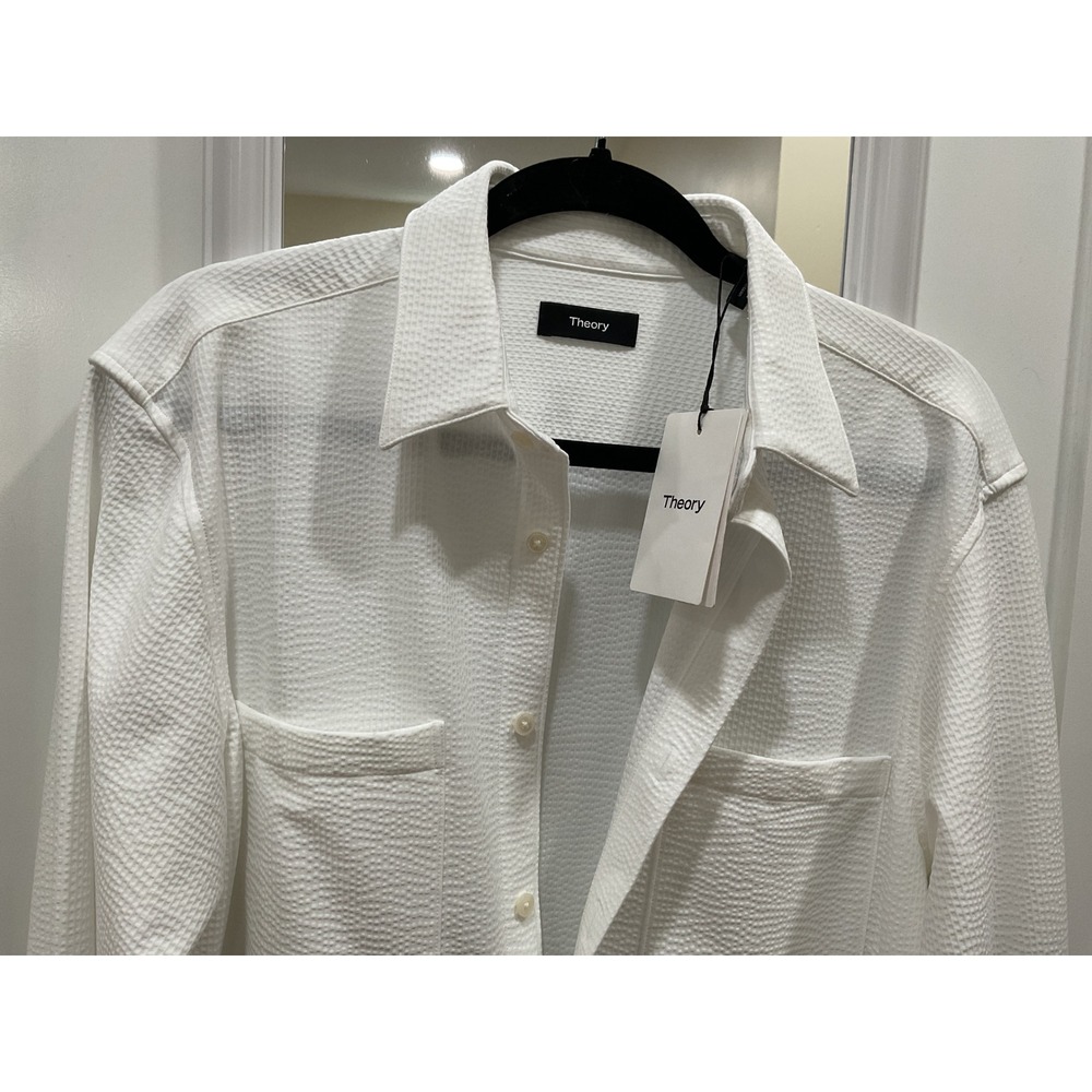 Theory Irving 2P Spring Ripstop Shirt Mens Medium White Long Sleeve Q0194524